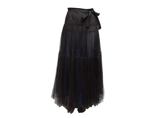 Vintage Black & Navy Oscar de la Renta Tulle Maxi Skirt Size S Synthetic  ref.1150969