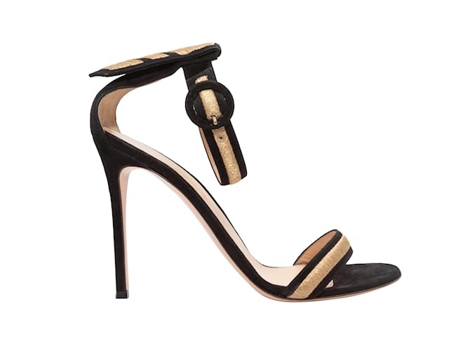 Black & Gold Gianvito Rossi Suede Heeled Sandals Size 41  ref.1150985