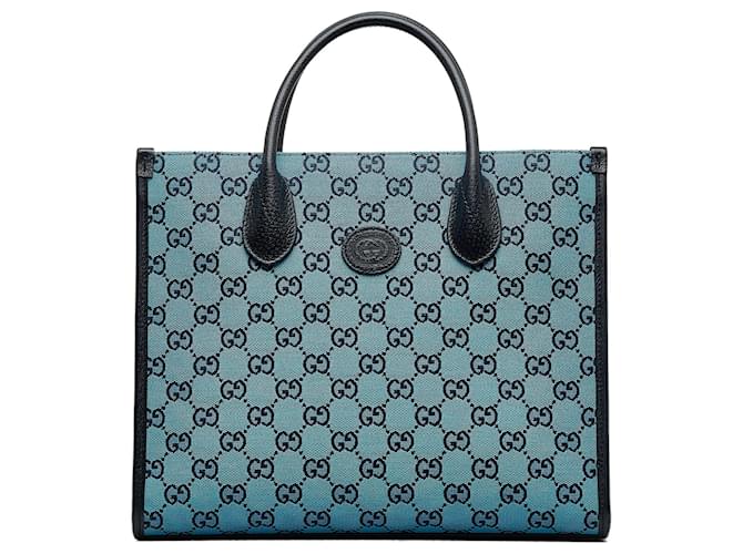 Blue Gucci GG Denim Tote Bag Satchel Leather  ref.1151016