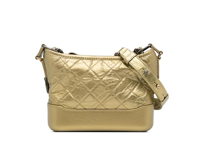 Gold Chanel Small Calfskin Gabrielle Crossbody Bag Golden Leather  ref.1151048
