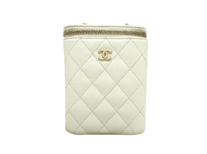 White Chanel Small Caviar Vertical Vanity Case Crossbody Bag Leather  ref.1151053