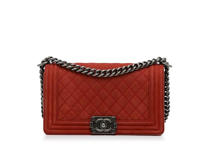 Red Chanel Medium Caviar Boy Flap Bag Leather  ref.1151058