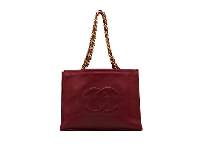 Burgundy Chanel CC Lambskin Tote Bag Dark red Leather  ref.1151069