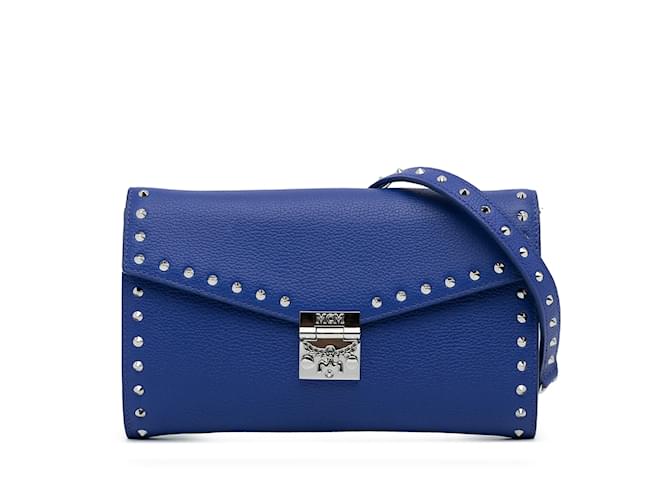 Portefeuille Patricia en cuir clouté bleu MCM sur sac à bandoulière chaîne  ref.1151238