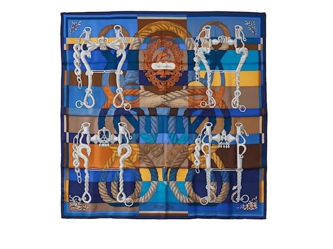 Hermès Lenços de seda azuis Hermes Della Cavalleria Azul  ref.1151248