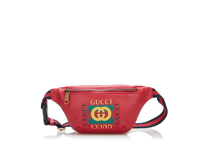 Bolsa de cinto vermelha com logotipo Gucci Gucci Vermelho Couro  ref.1151255