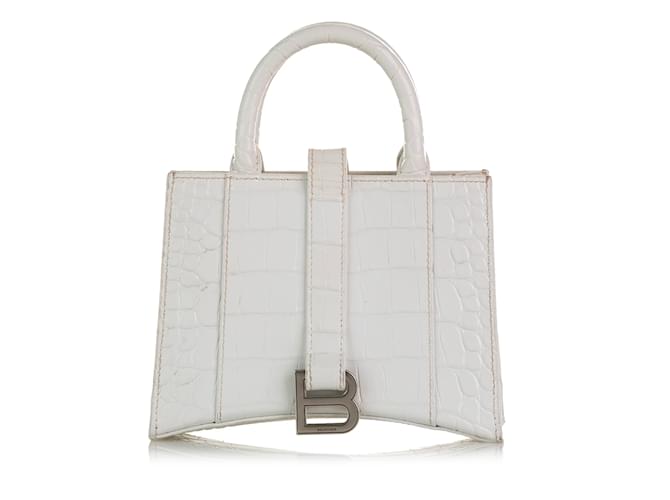 Sac à main Balenciaga Hourglass XXS East West blanc en relief Cuir  ref.1151256