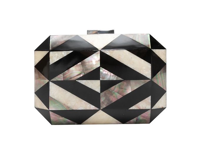 Rafe New York Black & White Rafe Shell Geometric Hard Clutch