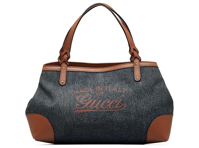 Blaue Gucci Denim Craft-Einkaufstasche Leder  ref.1151286