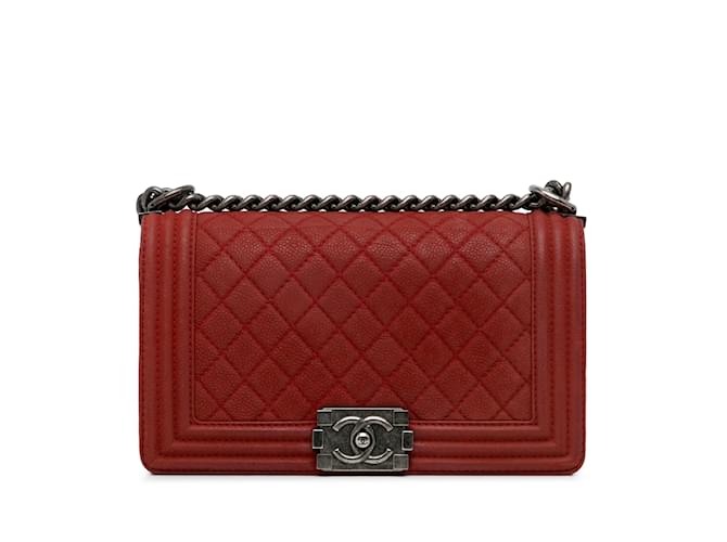 Rote Chanel Medium Caviar Boy Flap Bag Leder  ref.1151301