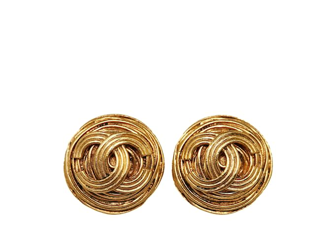 Gold Chanel CC Clip On Earrings Golden Gold-plated  ref.1151306