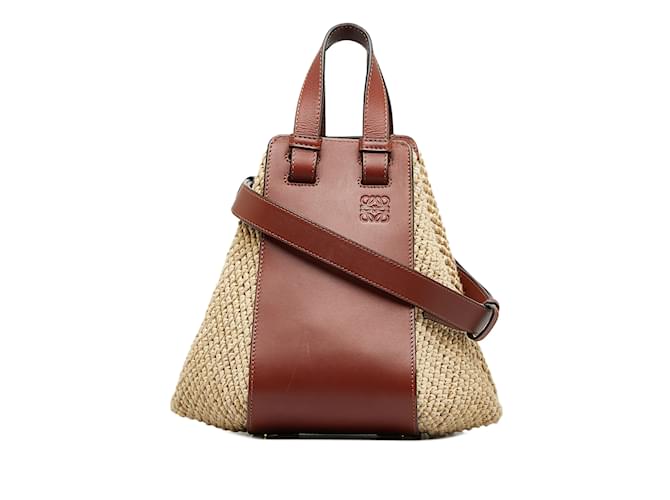 Marron Petit sac hamac en raphia et cuir Loewe  ref.1151316