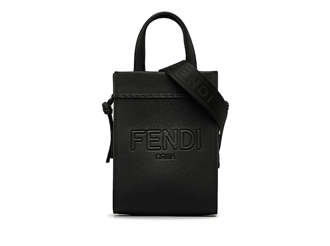 Black Fendi Logo Shopper Leather Satchel  ref.1151330