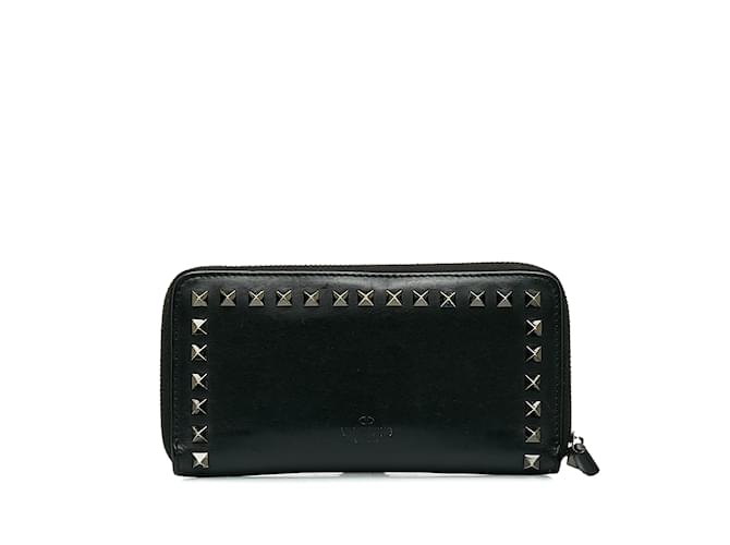 Black Valentino Rockstud Zip Around Leather Long Wallet  ref.1151353