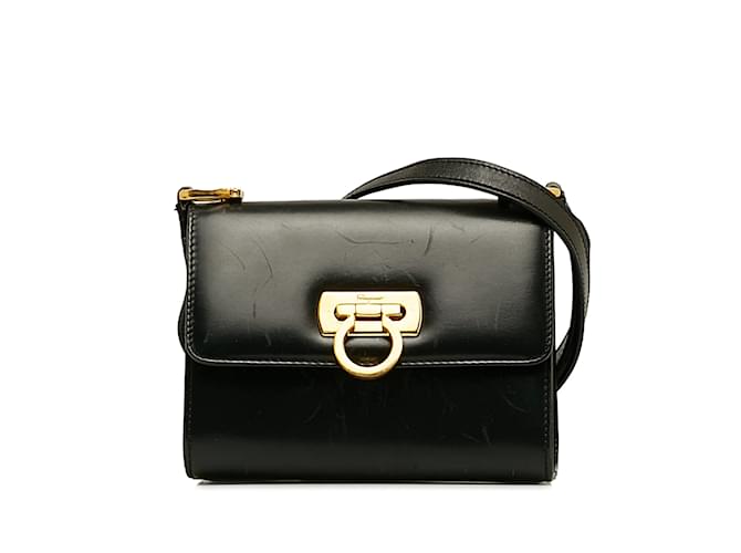 Salvatore Ferragamo Black Ferragamo Mini Gancini Crossbody Bag Leather ref.1151357 Joli Closet