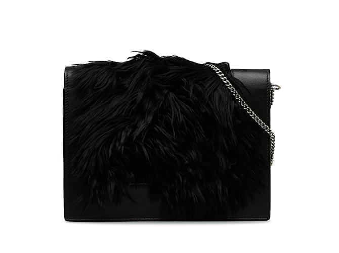 Céline Black Celine Fur-Trim Frame Crossbody Bag Leather  ref.1151411