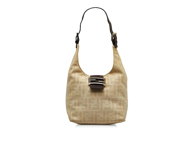 Sac à bandoulière beige à boucle Fendi Zucca Cuir  ref.1151415