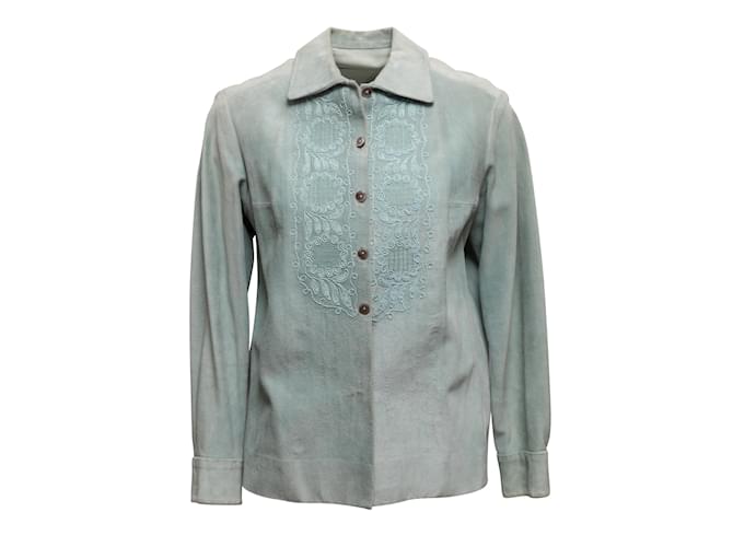 Autre Marque Vintage Light Blue Hermes Sport Embroidered Shacket Size US XS/S Suede  ref.1151446