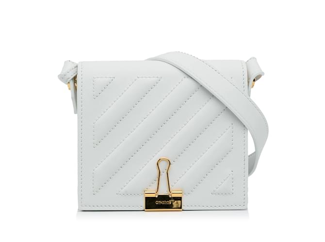 White Off White Baby Binder Clip Crossbody Bag Leather  ref.1151476