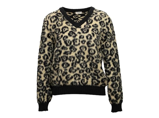 Céline Black & Beige Celine Leopard Patterned Sweater Size M Synthetic  ref.1151481