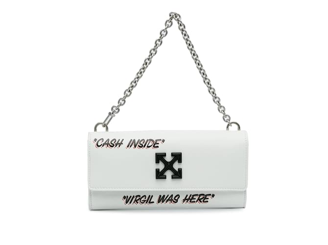 White Off White Jitney Quote Wallet on Chain Baguette Leather  ref.1151498
