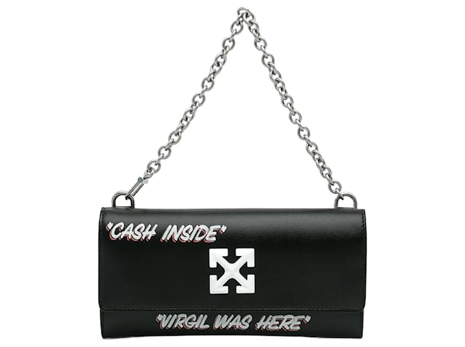 Black Off White Jitney Quote Wallet on Chain Baguette Leather  ref.1151509