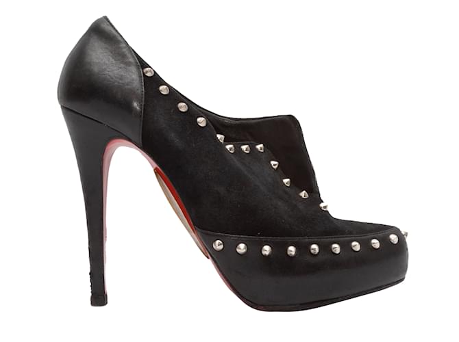 Black Christian Louboutin Studded Booties Size 39.5 Leather  ref.1151571