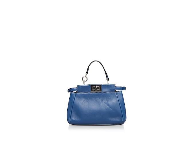 Bolso satchel micro peekaboo Fendi azul Cuero  ref.1151575