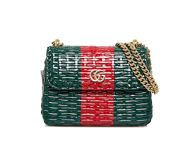 Green Gucci GG Marmont Wicker Crossbody Bag  ref.1151580
