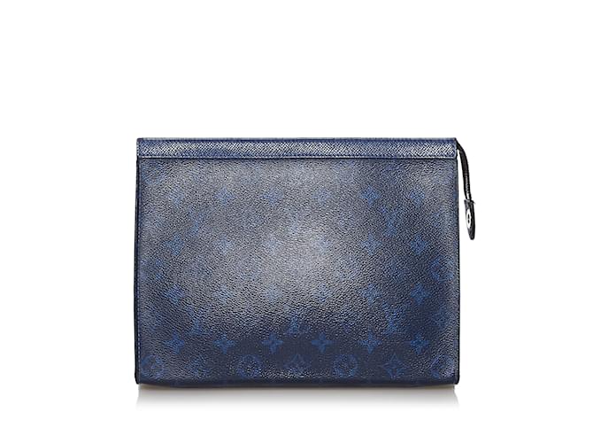 Blue Louis Vuitton Monogram Taigarama Pochette Voyage MM Clutch Bag Cuir Bleu  ref.1151612