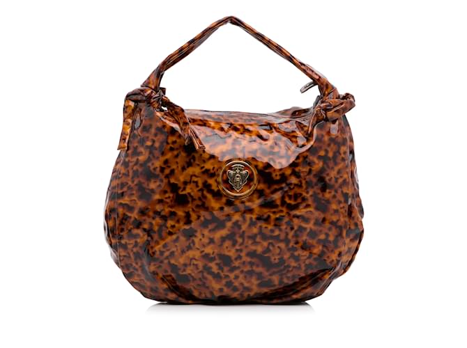 Brown Gucci Medium Patent Tortoise Shell Hysteria Hobo Leather  ref.1151621