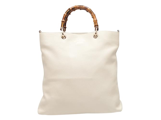 White Gucci Leather & Bamboo Shopping Tote  ref.1151629