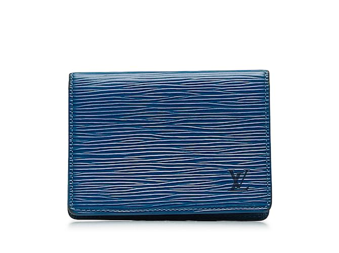 Blauer Louis Vuitton Epi Porte 2 Vertikaler Kartenhalter von Cartes Leder  ref.1151649