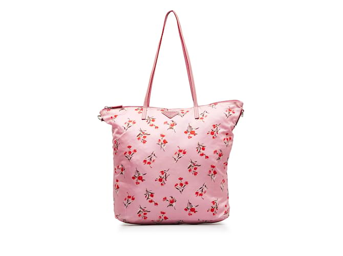 Tote Rosa Prada Tessuto Stampato Blumen-Einkaufstasche Pink Leder  ref.1151664