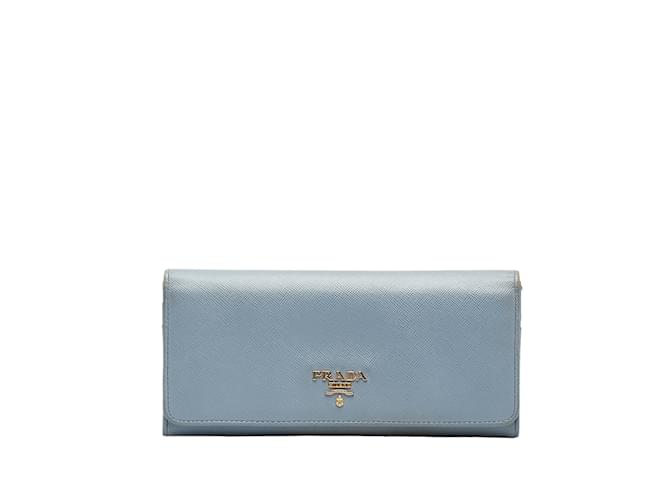 Blue Prada Saffiano Lux Continental Wallet Leather  ref.1151673