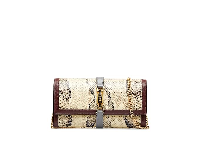 Brown Gucci Jackie 1961 Python Wallet on Chain Leather  ref.1151681