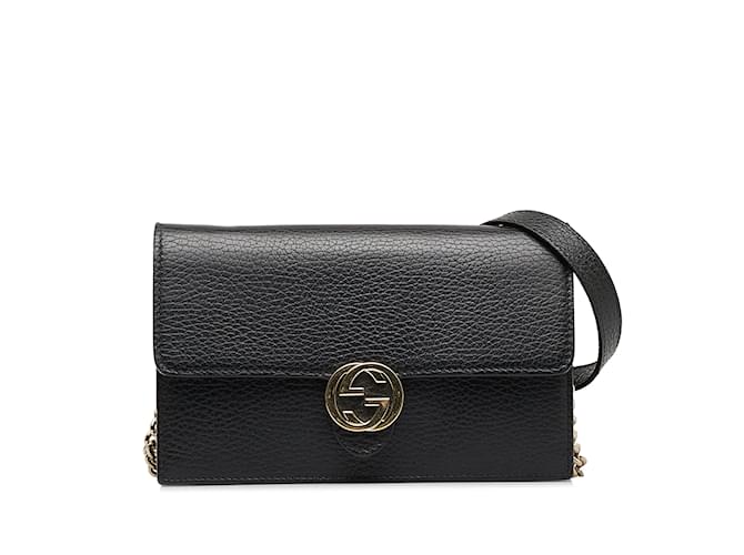 Portefeuille noir Gucci Dollar Interlocking G sur chaîne Cuir  ref.1151694