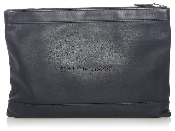Bolso clutch con clip azul marino de Balenciaga negro Cuero  ref.1151725