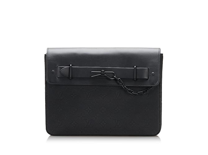 Bolso de mano Louis Vuitton Taurillon Pochette Steamer con monograma negro Cuero  ref.1151732