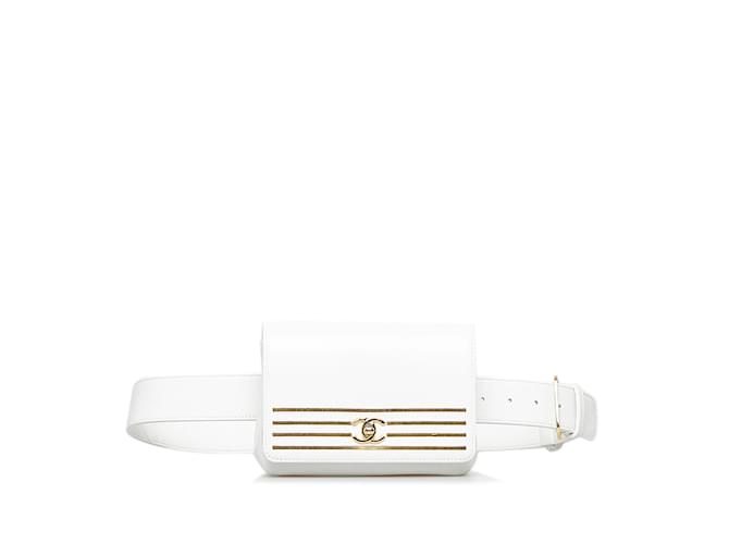 Bolsa Chanel Captain Gold Belt Branca Branco Couro  ref.1151788