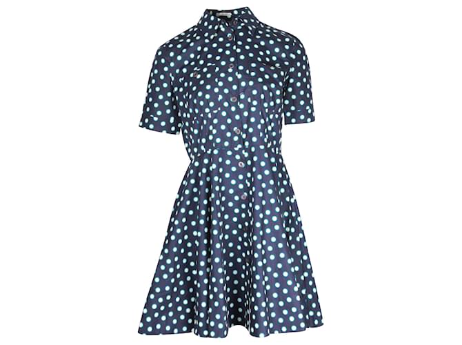 Miu Miu Polka Dot Shirt Mini Dress in Navy Blue Cotton  ref.1151849