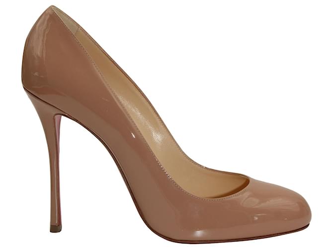 Christian Louboutin Fifetish 100 Pumps in Nude Patent Calf Leather Brown Flesh  ref.1151853