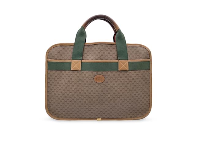 Gucci Vintage Beige Monogram Canvas Web Handles Briefcase Handbag Cloth  ref.1151858