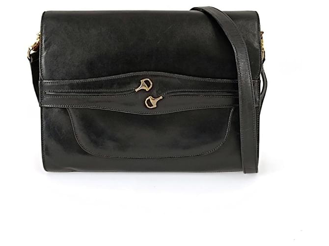 Gucci vintage Camera Horsebit shoulder bag in black leather  ref.1151867