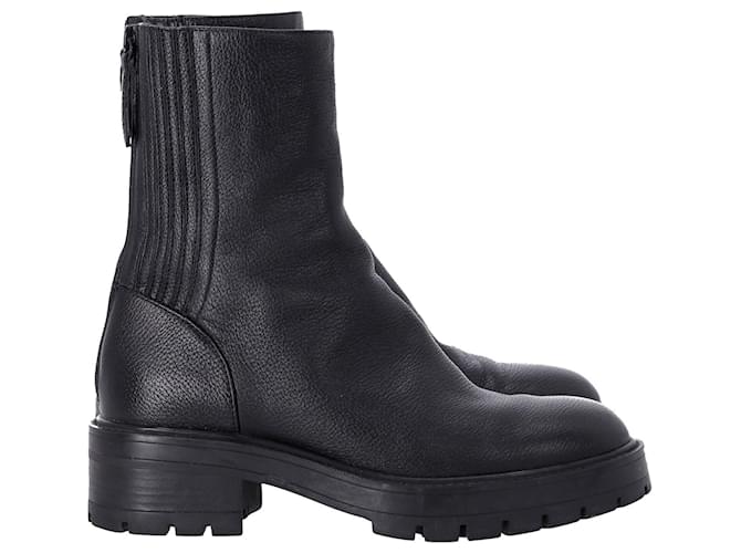 Aquazzura Saint Honore Combat Almond-Toe Boots in Black Leather  ref.1151870