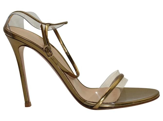 GIANVITO ROSSI PORTOFINO 105 PVC-Trimmed Sandals in Gold Leather Golden Metallic  ref.1151872