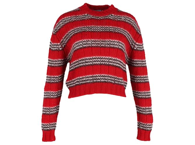 Prada Striped Knitted Sweater in Red Wool  ref.1151873