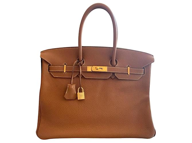 Hermès HERMES BIRKIN 35 Sac en Cuir Togo Marron Doré  ref.1151880