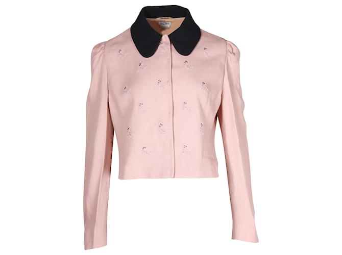 Miu Miu Dog Motif Embellished Cropped Jacket in Pink Acetate Cellulose fibre  ref.1151952