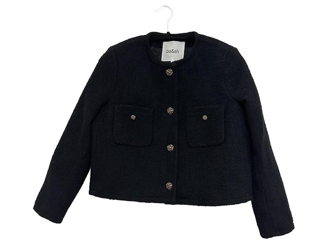 Giacca Ba&Sh Meredith Nera in Cotone Lana Tweed Nero